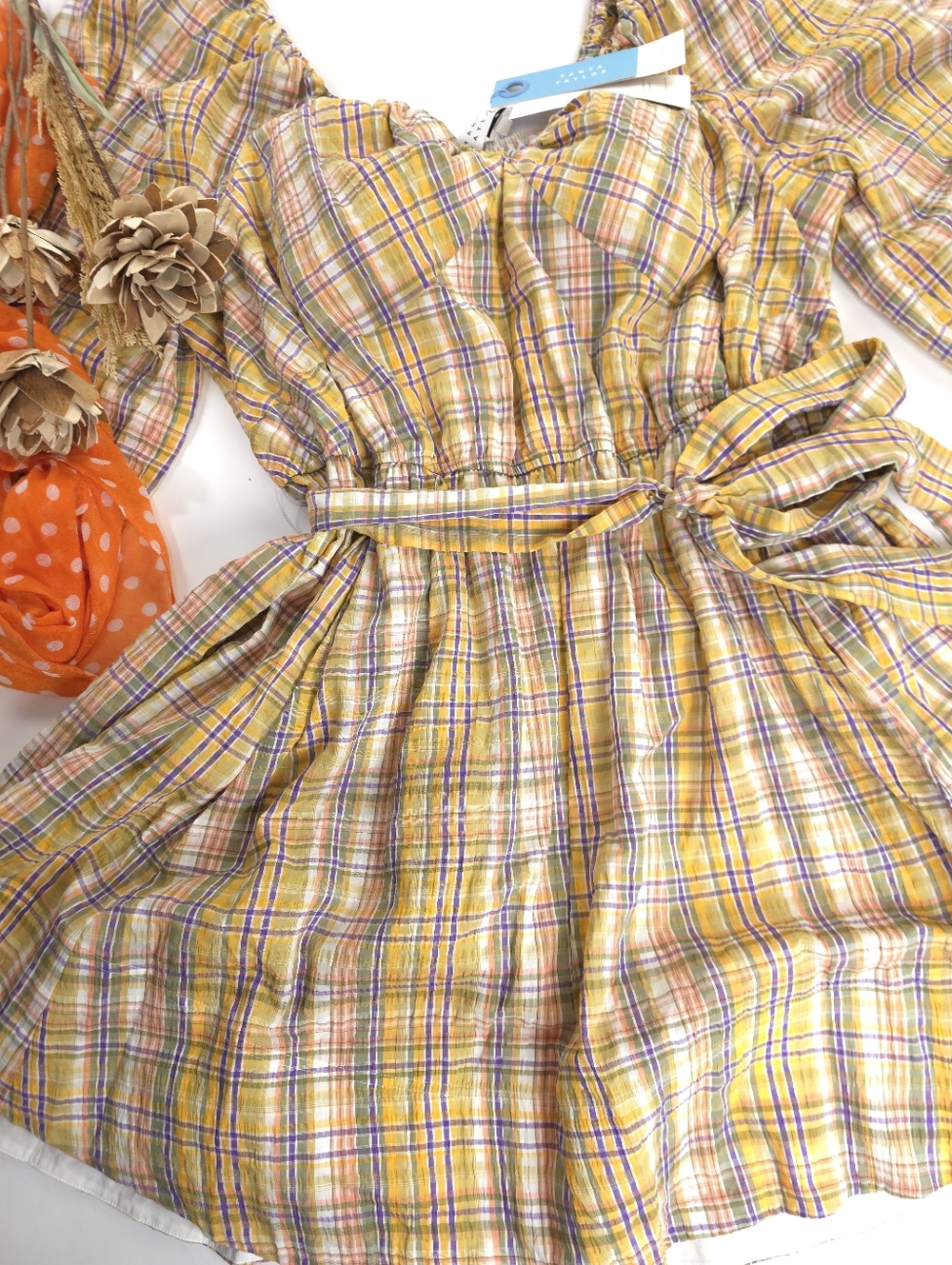 New Tanya Taylor Gorgeous Yellow Plaid Belted Waist Dress Sz 22 - Picture 8 of 15